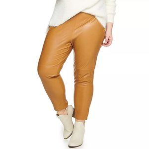Plus Size Faux Leather Pant Legging 3X Brown Sonoma Pull On Flat Front New